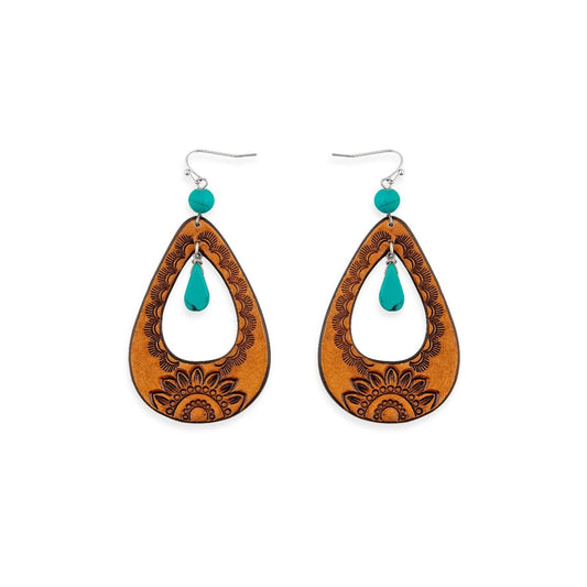 Blossom Rising Hand-tooled Leather Earrings - 3.5 inch Long - red, burgundy and ebony - NEW424