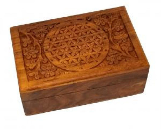 Wooden Carved Boxes - Flower of Life Design 4 x 6 inch - NEW621
