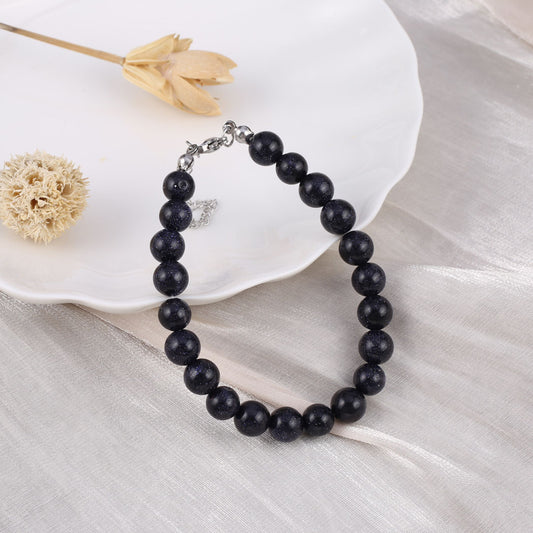 Blue Goldstone Gemstone Bracelet with Clasp & 5cm extender chain - Natural Stone - 8mm x Length 18 cm - NEW424