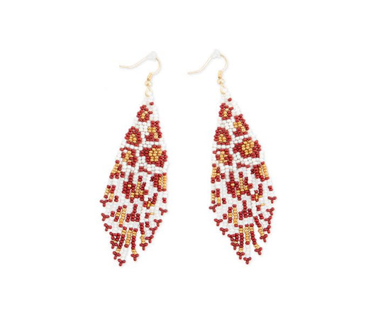 Firefly Flicker Beaded  Glass Bead Earrings - 3 inch Long - Red, Yellow & White  - NEW424