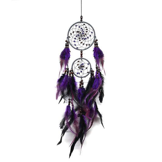 Fashion Dream Catcher -  Waxed Linen Cord Purple
 Feathers & Wood - 63 cm long