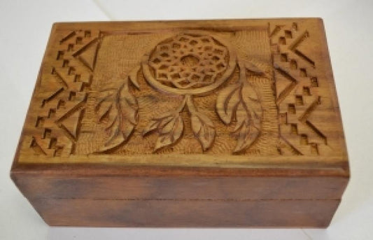 Wooden Carved Boxes - Dream Catcher Design 4 x 6 inch - NEW621