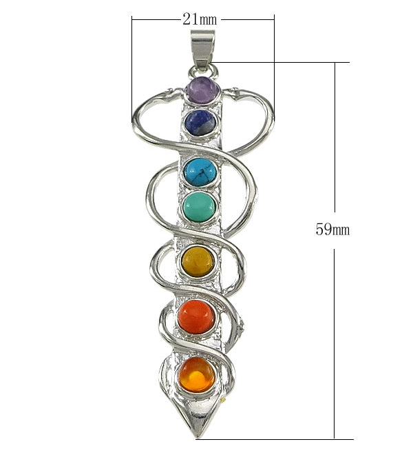 Gemstone Chakra Pendants, with Brass platinum color plated nickel lead & cadmium free- 59x28mm - NEW521
