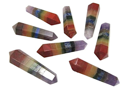 Chakra mixed stones - Double Terminated Pencil Points - 35-40mm  12 Grams - India - NEW225 - order in 5's