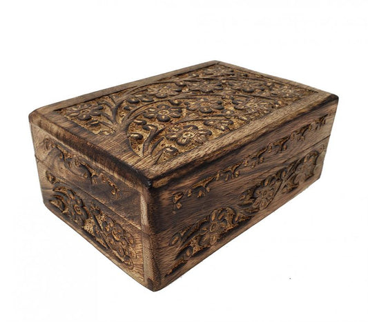 Wooden Carved Box - Floral Design 5 x 8 inch - NEW421