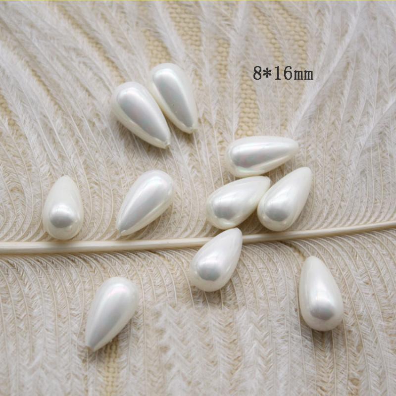 Pack of 10 - 8x16mm -  Teardrop Natural White MOP Shell Beads - half-drilled down from top - NEW424