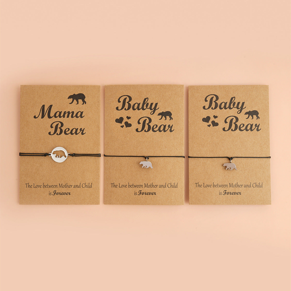 Mama Baby Bear Wax Cord Bracelets - 3 piece set & Unisex Approx 7 to 11.8 Inch - China