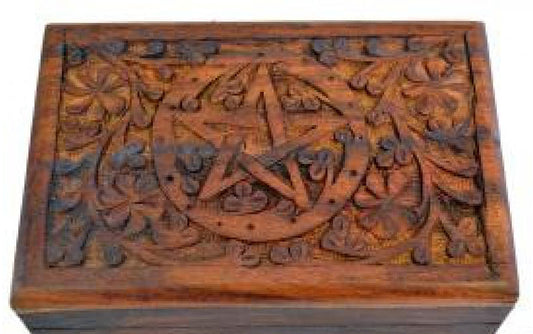Wooden Carved Boxes - Pentagram Design 4 x 6 inch - NEW621