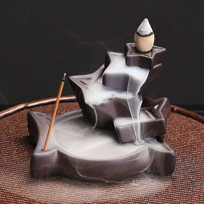 Star & Moon Backflow Incense Burner Ceramic - Brown - 10x8.3x7.4cm - NEW424