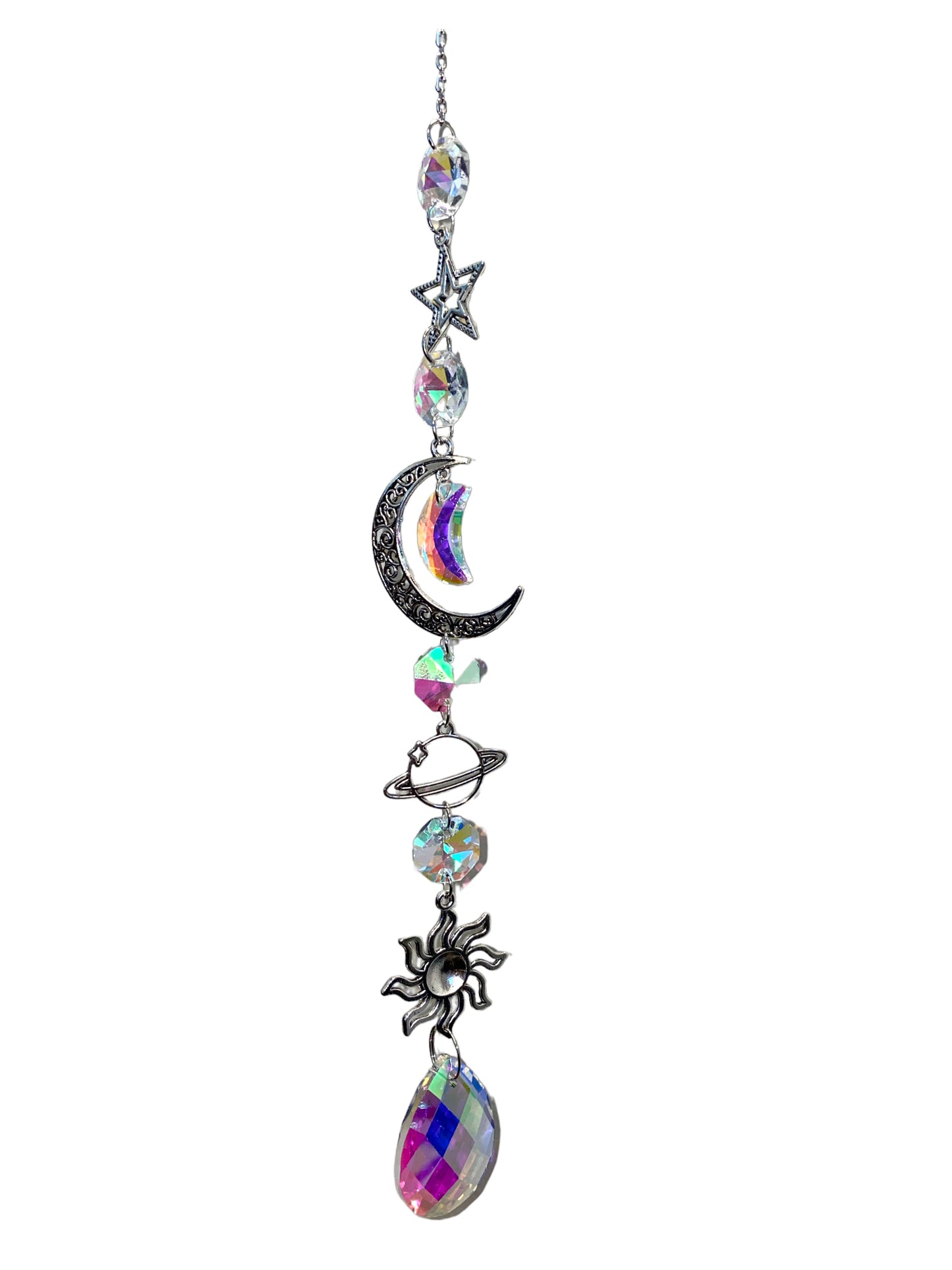 K9 Crystal Silver Color Twinkle Hanger with Moon & Stars - Long - 6cm x 40cm - China - NEW123