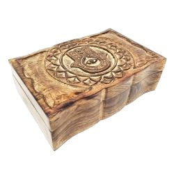 Hamsa Hand Carved Wooden Box - 9 x 6 inch - NEW423