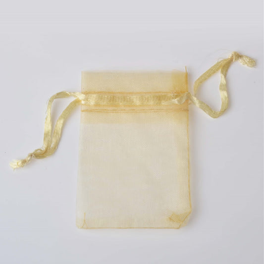 PK/100 Gold 2 x 2.75 inch ORGANZA POUCH BAG - RECTANGLE with Draw String - 5x7cm