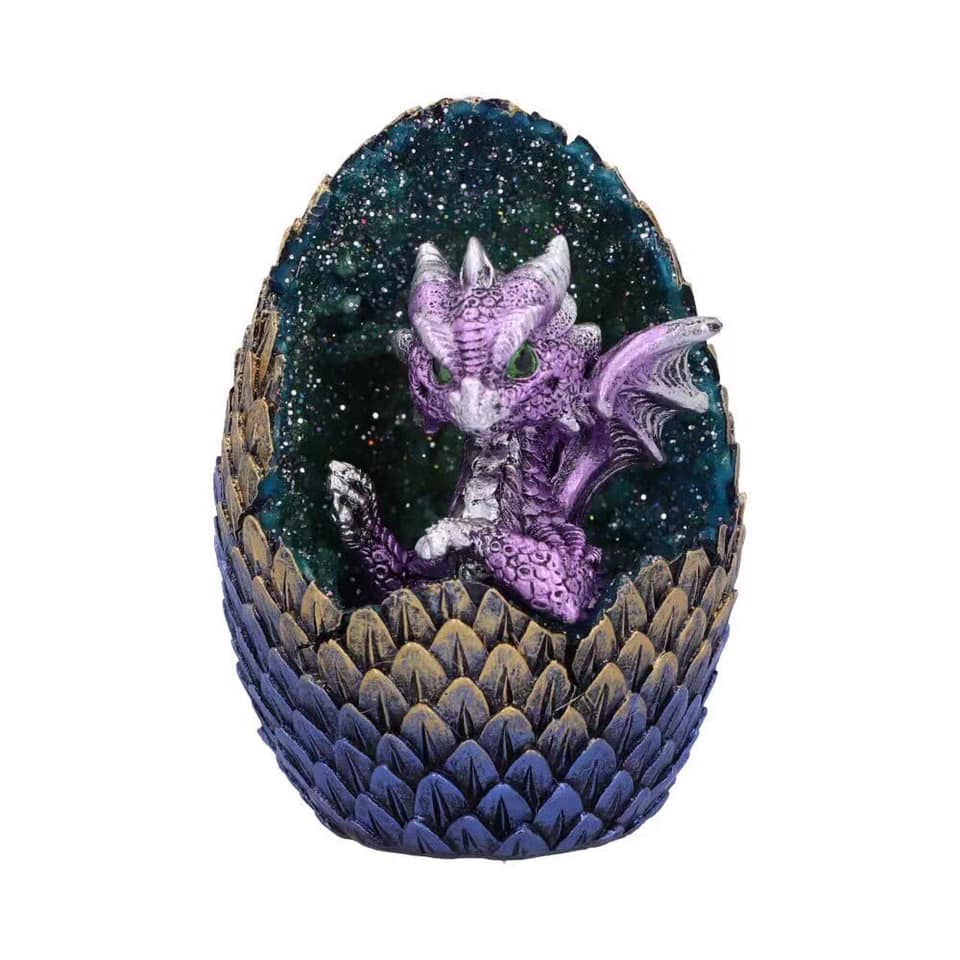 Purple Dragon in Standing Egg - 6 inch - Resin - China - New1122