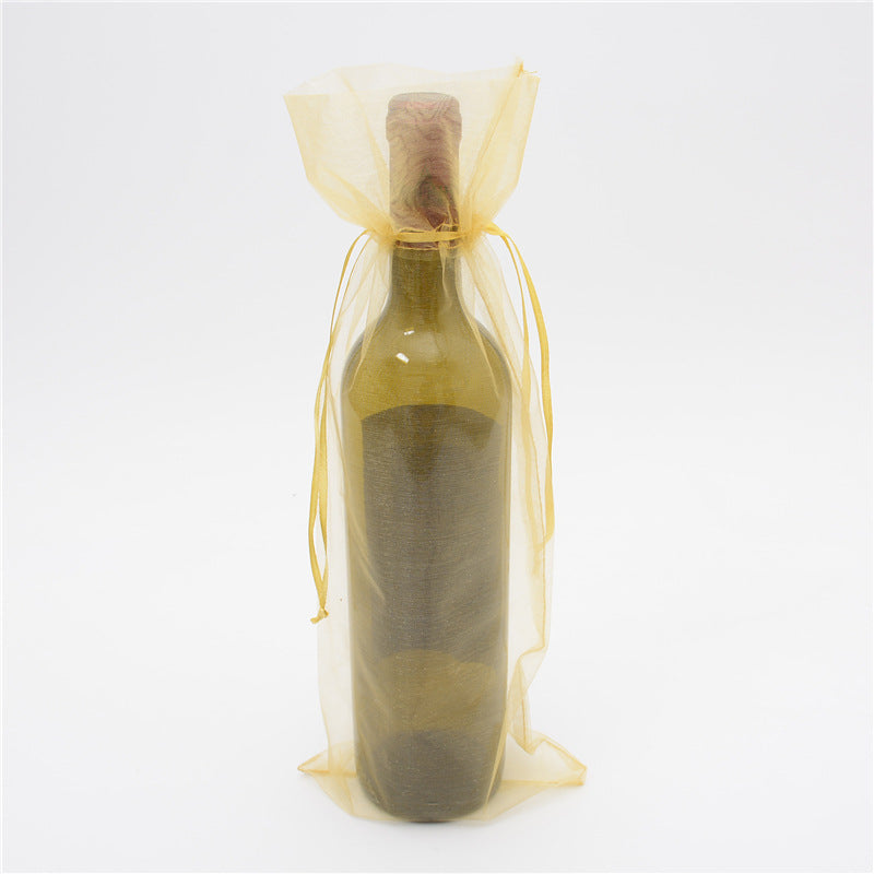 Wine Bottle Bags - GOLD 6 x 15 inch - ORGANZA - RECTANGLE with Draw String - 15 x 38cm - Order in 100's - NEW922