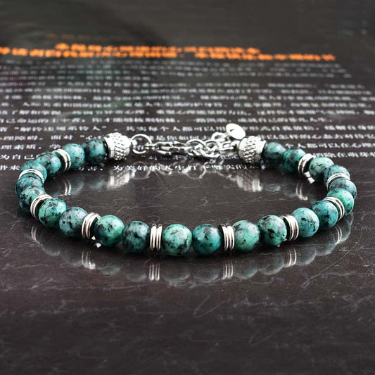 Turquoise Bracelet with 316L Stainless Steel African Pine Turquoise - with 1.18inch extender chain - 6mm x 7.48 Inch - NEW1122