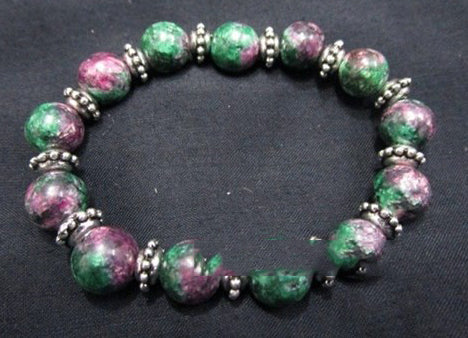 Ruby Fuchsite 10mm Elastic Bracelet With Tire Bead - NEW1020