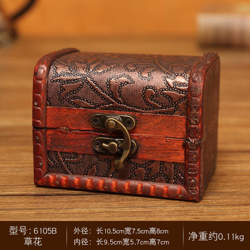 Wooden Box with Metal Latch - 4.13 x 2.93 x 3.14 inch or 10.5 x 7.5 x 8cm - Leaf - China - NEW123