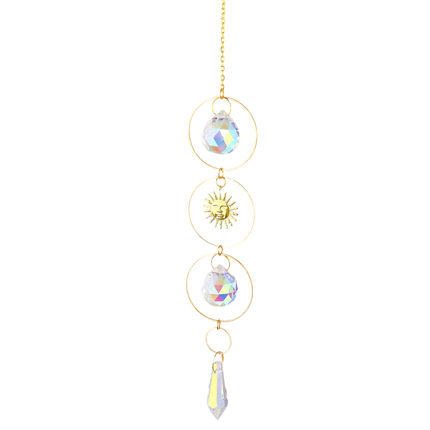 K9 Aura Crystal Hanger Full Moons in 2 Rings with Sun Design & Point Brass Color Hanger - Long inch - China - NEW911