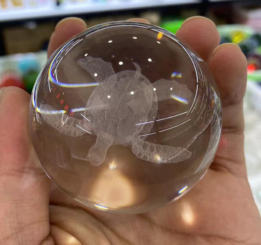 Clear Glass Sphere - Turtle Engraved- 6cm - China - NEW223