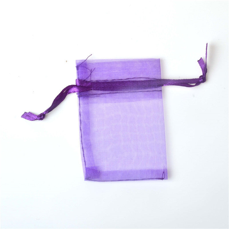 PK/100 Purple 2.75 x 3.5 inch ORGANZA POUCH BAG - RECTANGLE with Draw String - 7x9cm