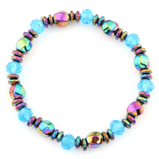 Magnetic Hematite Bracelet - Crystal - Aquamarine Colour