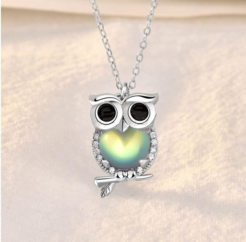 Owl Moonstone Pendant with Necklace 925 Sterling Silver - Owl Platinum Color Plated - 11x16mm Length 15.74 Inch - China - NEW1122