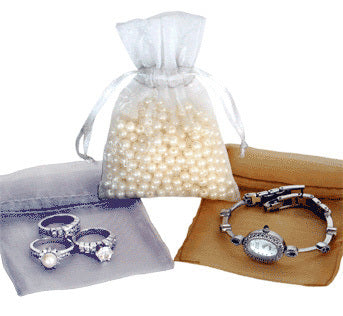 PK/100 Ivory 3.5 x 4.7 inch ORGANZA POUCH BAG - RECTANGLE with Draw String - 9x12cm