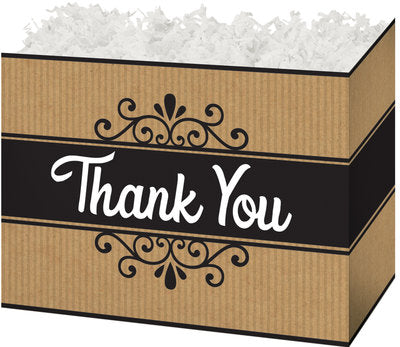 Thank You Kraft Stripes Basket Box - Large - 10 1/4 x 6 x 7 1/2 inches deep (order in 6's)