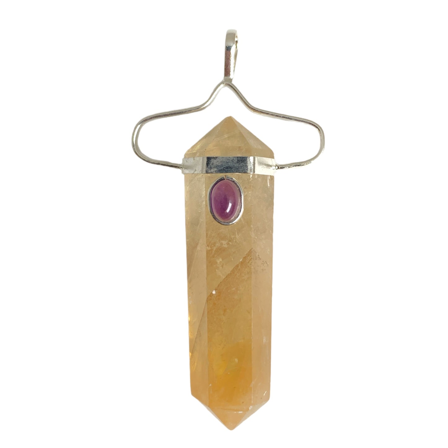 Citrine w Amethyst D Point Pendant - 40-50mm - Platinum Color Plated - India - NEW323
