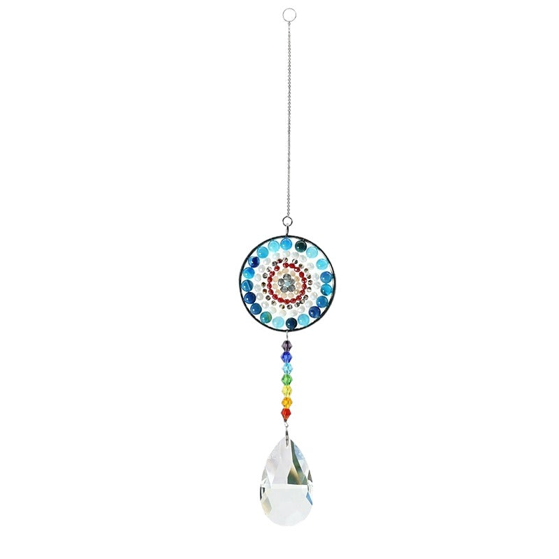 K9 Crystal Hanger with Chakra Beads Blue Red Gemstones Clear Glass - 14.5 inch - NEW523