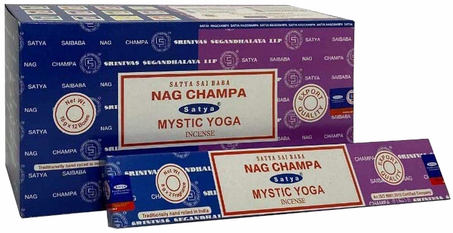 Satya Combo Series - Mystic Yoga & Nag Champa Incense - Box of 12 Packs Each pack contains 8gms of each scent - 16g NEW421