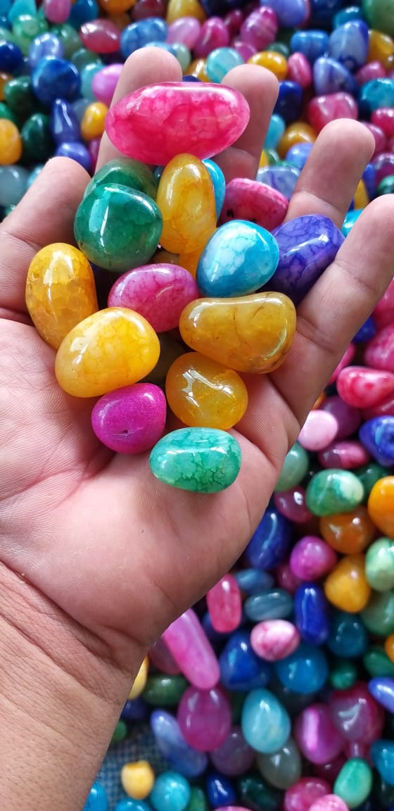 Crackled Quartz Tumbled Stones Assorted Colors Dyed - 25 to 35mm - 500 grams - India - NEW1122