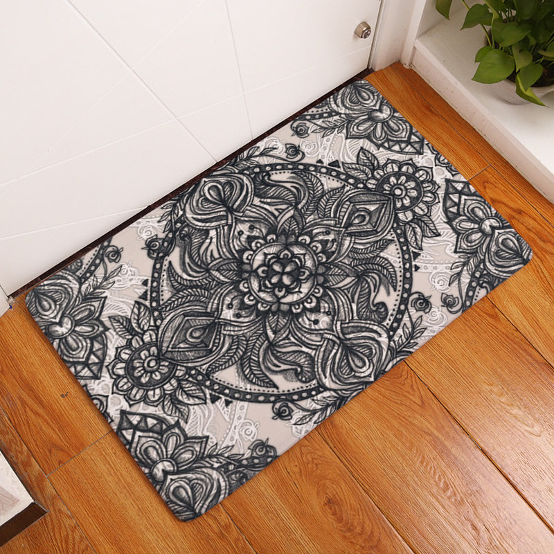 Mandala - Black on Grey - Polyester Floor Mat - Rectangle - Size 40x60cm - NEW521