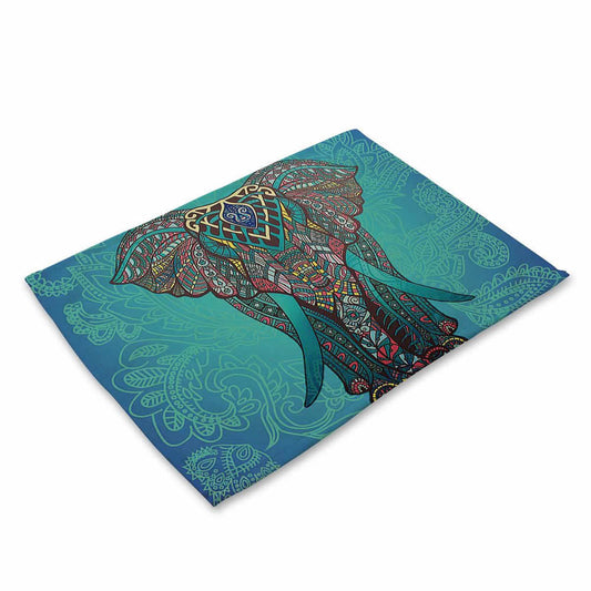 Cotton Place Mat - Elephant Aqua - Rectangle - Size 42x32cm - NEW322