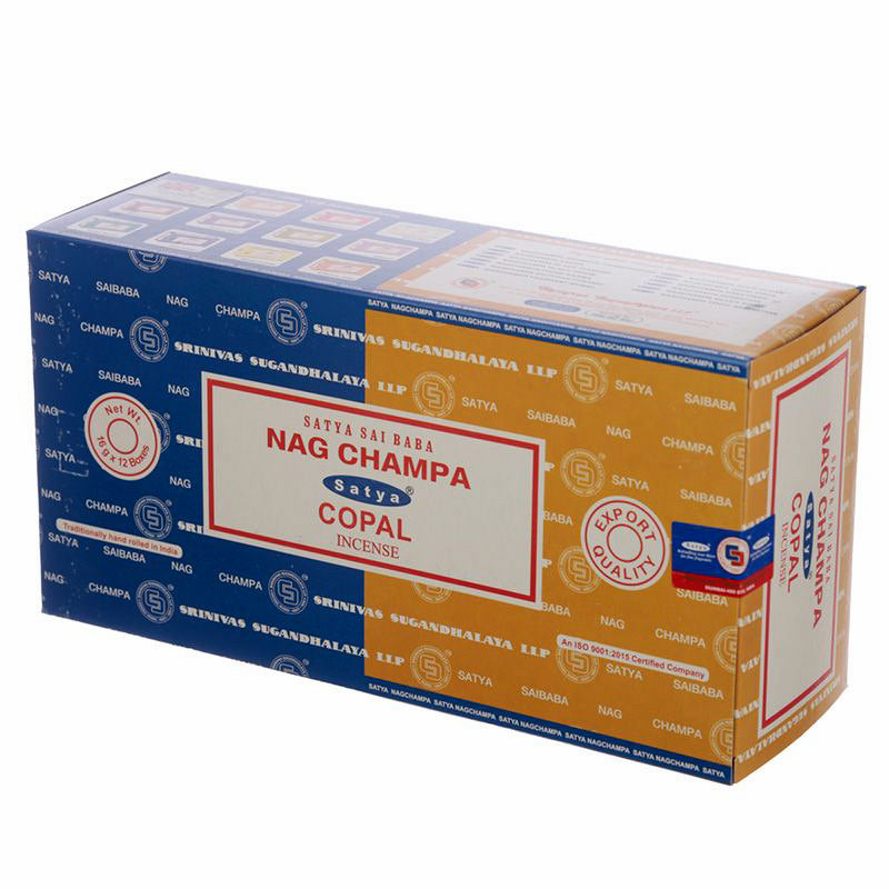 Satya Combo Series - Copal & Nag Champa Incense - Box of 12 Packs Each pack contains 8gms of each scent - 16g NEW421