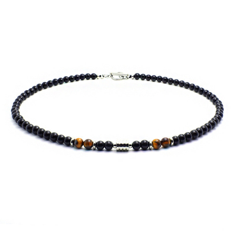 Yellow Tigers Eye Stainless Steel Black Agate Necklace - China - NEW922