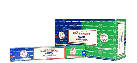 Satya Combo Series - Ayurveda & Nag Champa Incense - Box of 12 Packs Each pack contains 8gms of each scent - 16g NEW421