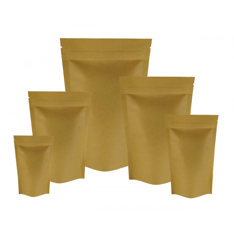 Pack of 100 Stand Up Barrier Pouches Kraft - 5x8x2.5 inch 4 oz.