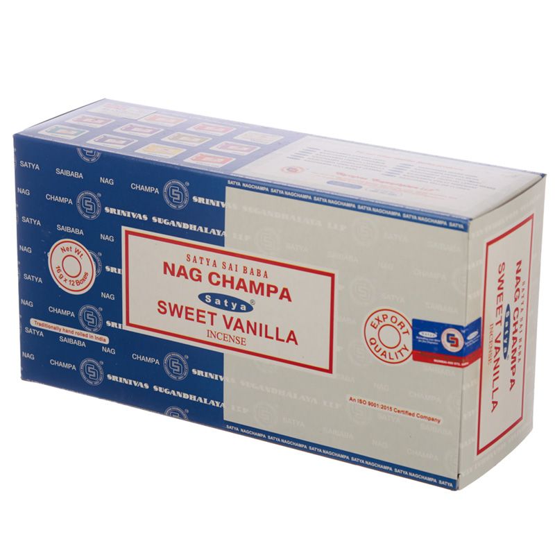 Satya Combo Series - Sweet Vanilla & Nag Champa Incense - Box of 12 Packs Each pack contains 8gms of each scent - 16g NEW421