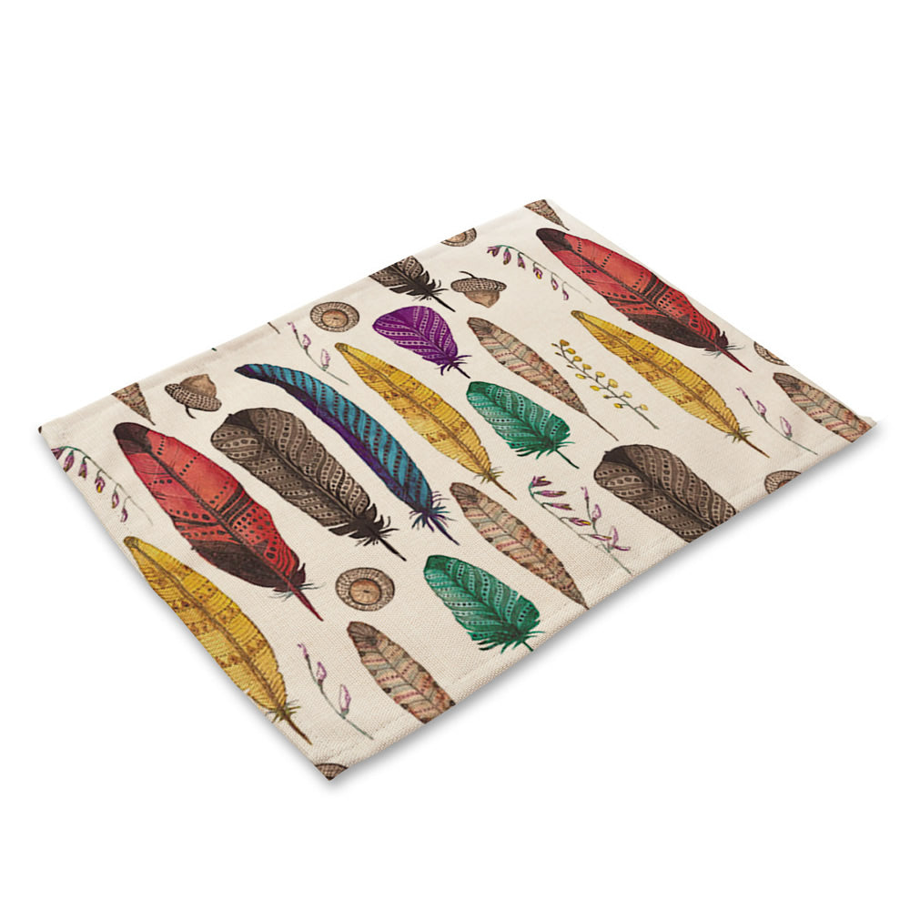 Cotton Place Mat - Vertical Feathers on Beige - Rectangle - Size 42x32cm - NEW521