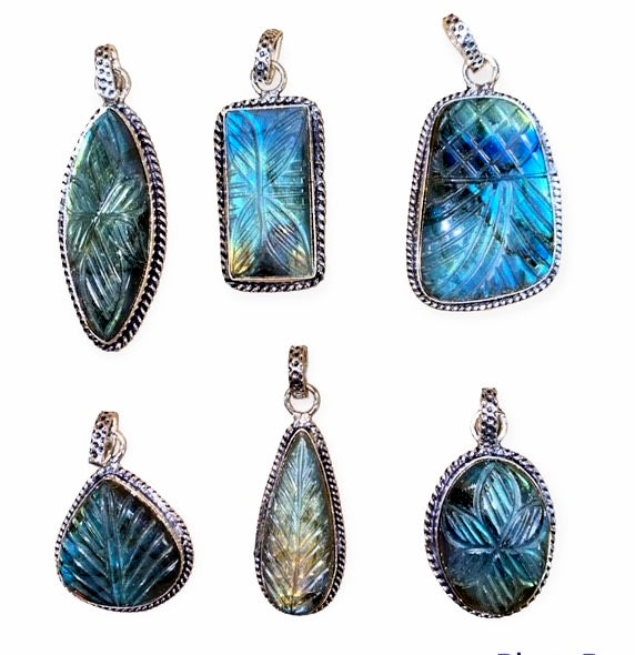 Labradorite High Flash Carved Pendant - Assorted Shapes & Sizes - 30-60mm - India - NEW1222