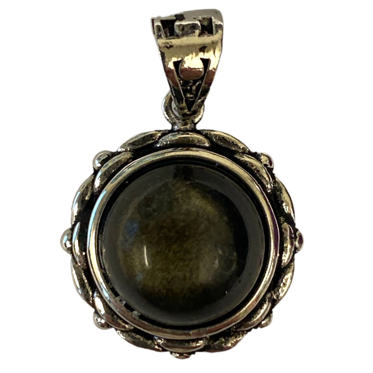 GOLD OBSIDIAN Round Pendant - Silver Color Plated Metal - 15 x 15 mm - China - NEW123