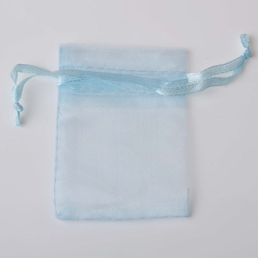 PK/100 Light Blue 5 x 7 inch ORGANZA POUCH BAG - RECTANGLE with Draw String