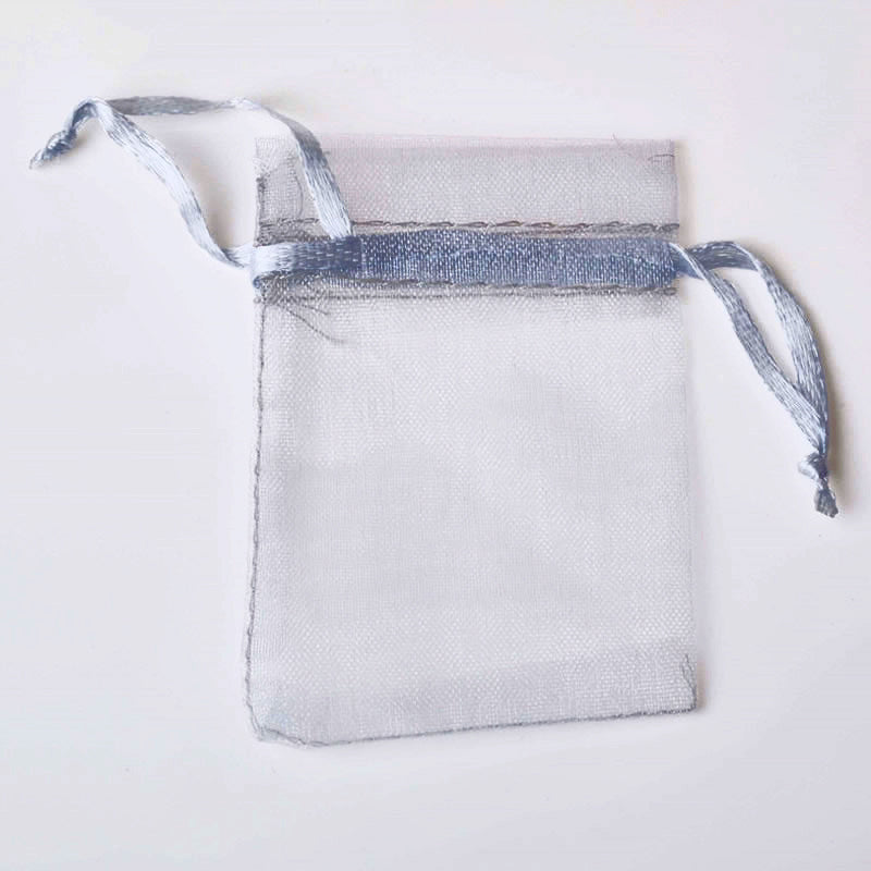 PK/100 Silver 2.75 x 3.5 inch ORGANZA POUCH BAG - RECTANGLE with Draw String - 7x9cm