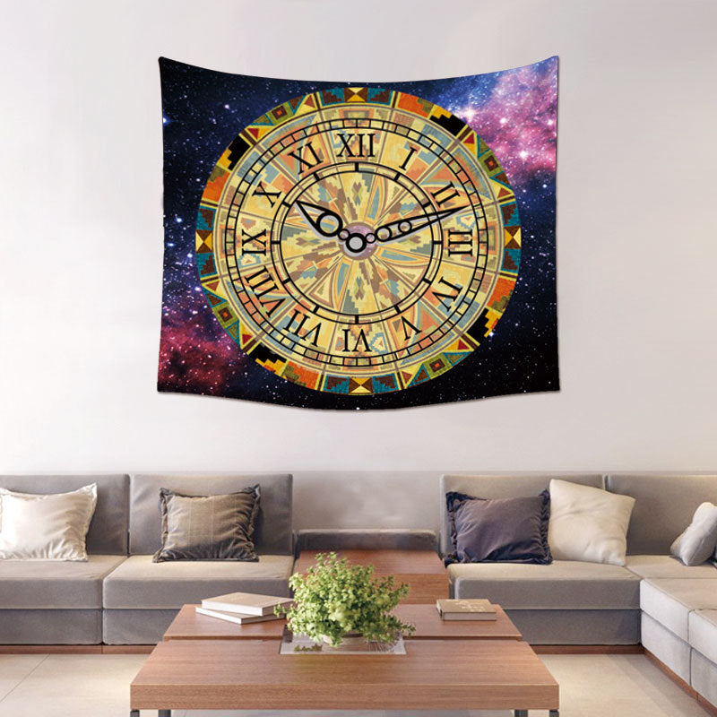 Gold & Black Clock Tapestry Wall Hanger - 150x130cm - ALTAR CLOTH -  - Polyester