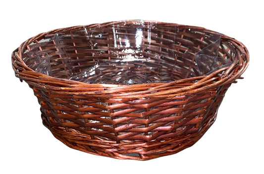 Round Split WILLOW TRAY - 10.36 x 4.78 inch deep - STAINED BROWN - with Hard Liner - fits a 18x24 basket bag - NEW222