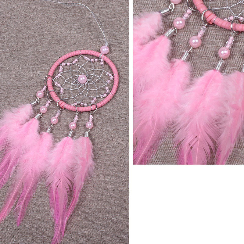 Feather Dream Catcher Velveteen & Seed bead - Pink - 110 x 550mm - NEW1122