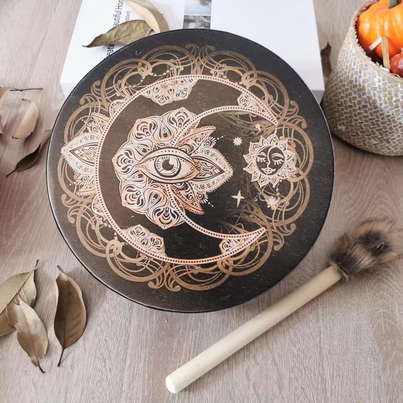 Sun Moon Eye Drum Decor with Drum Stick - 25 x 5 cm - Made in China - NEW822