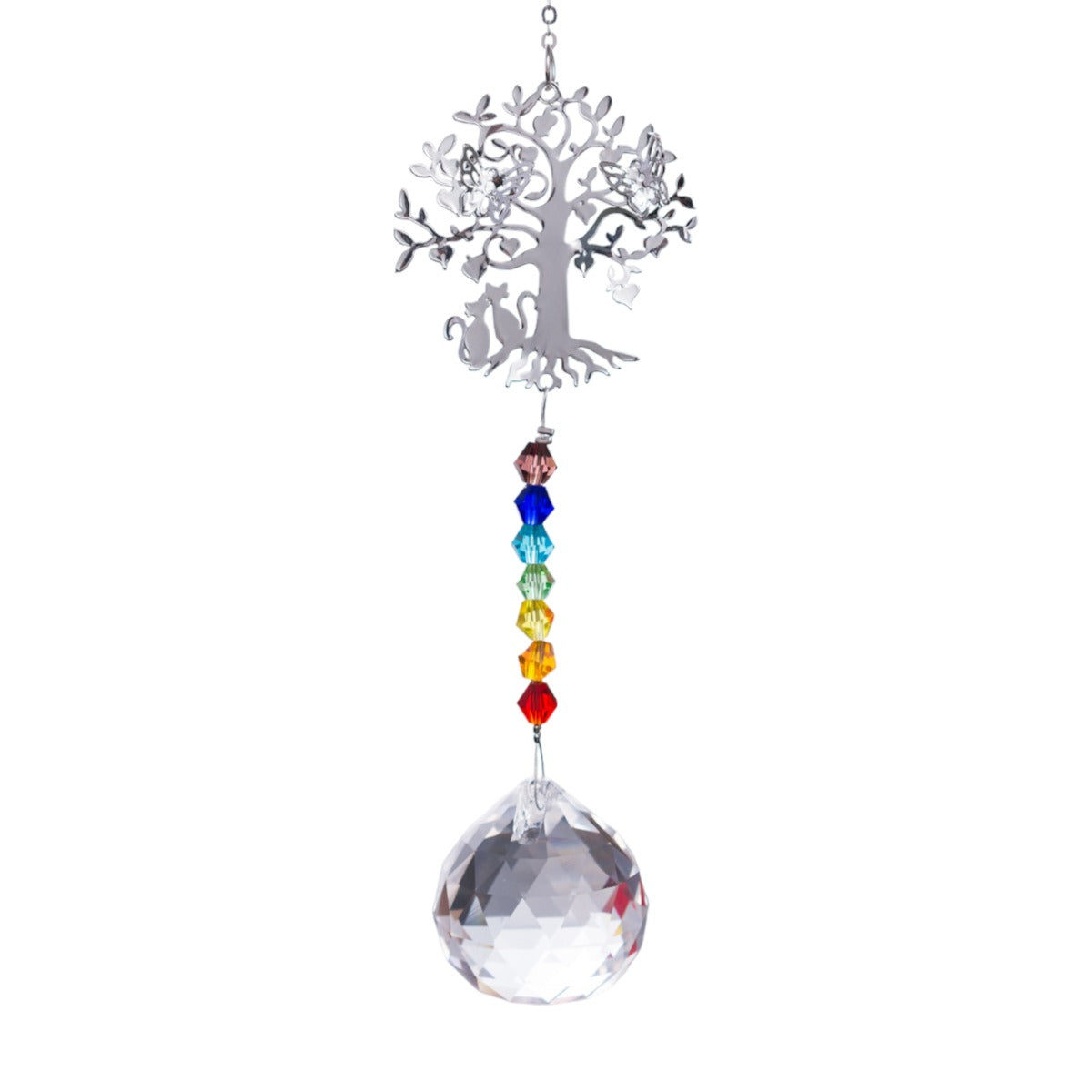 K9 Crystal Hanger Chakra w Tree and Butterflies Style 5 - 13 inch - NEW523
