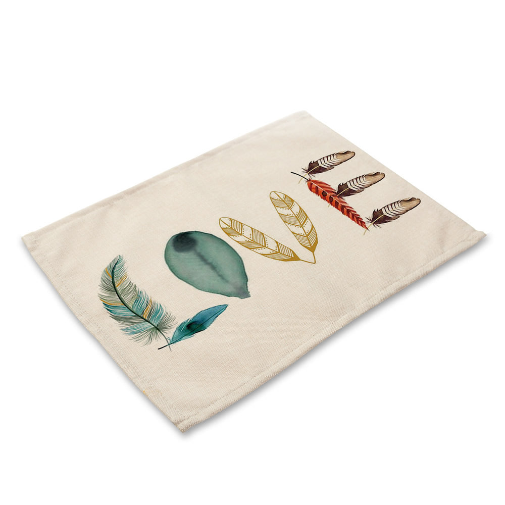 Cotton Place Mat - Love Feathers on Beige - Rectangle - Size 42x32cm - NEW521